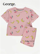 英国乔治George女童大童粉色香蕉短袖T恤家居服套装短裤933759