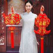 中国结对福字鱼门上挂件双面，装饰双鱼客厅，挂饰结婚乔迁年年有余小