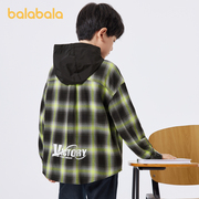 巴拉巴拉男中大童衬衫秋季休闲百搭时尚洋气格子连帽长袖衬衣