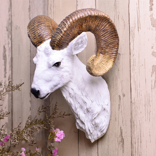 墙饰挂饰壁饰羊头摆件，挂件鹿头鹿角壁挂复古欧式创意，动物墙壁饰品