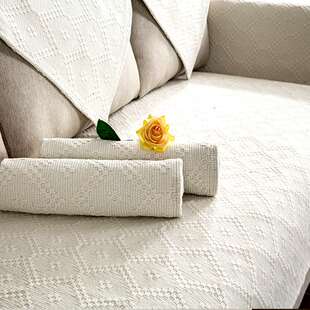 高档米白色中式沙发垫布艺四季通用实木沙发坐垫套罩巾全盖布简约