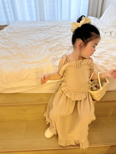 90-150 韩系 夏季女童设计感桃心吊带+长半裙 很出片的套装