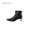 WAYNE FLEX秋冬尖头短靴气质时尚舒适前拉链酒杯跟百搭时装靴