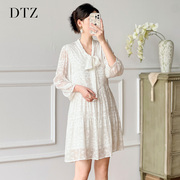 法式优雅洋气白色连衣裙夏装飘带领轻奢减龄提花显瘦桑蚕丝裙子女
