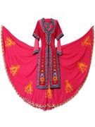 新疆维吾尔族风舞蹈服演出服女成人开场表演服长裙艺考时尚玫红色