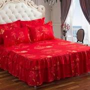 结婚喜庆大红色单件床裙席梦思床罩床套床单1.5m1.8米2米三四件套