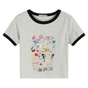 MJ-TOP2024年夏季女猫咪印花短袖T恤624101150浅花灰
