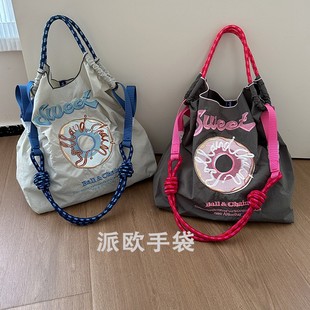 日本ballchain包包高圆圆同款购物袋甜甜圈刺绣尼龙单肩斜挎女包