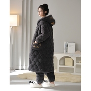 特大码睡衣女冬季加厚三层珊瑚绒夹棉加肥胖mm200斤长款保暖睡袍
