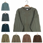 vintage古着孤品日本羊毛，复古文艺中性套头毛衣，大地色冷淡色提花