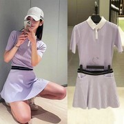 高尔夫韩版外贸夏季女士针织速干上衣T恤短袖A字伞裙套装
