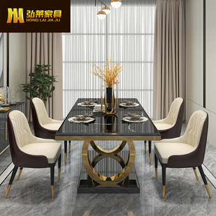 轻奢后现代大理石餐桌椅组合长方形客厅家用现代简约小户型设计师