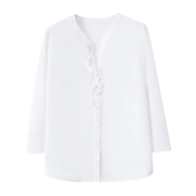 CHILDEYAO 度假风白色棉麻衬衫女夏季薄款设计感宽松上衣小衫N051