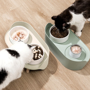 SOFTZOO流体动物餐桌猫碗月半双碗陶瓷护颈防黑下巴粮碗水碗一套