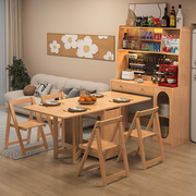 日式原木风全实木，折叠餐桌一体餐边柜家用小户型，多功能长方形移动