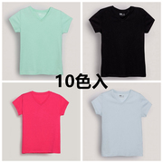 7C2 外贸儿童纯棉V领短袖T恤1905 夏季5-18岁男女童纯色打底衫