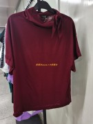 西班牙md棉质系带设计宽松气质优雅短袖，t恤酒红色不退换