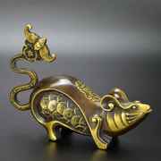 黄铜老鼠摆件纯铜鼠金钱鼠生肖鼠仿古铜器工艺品家居装饰桌面摆设