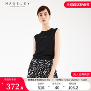 Maseley/玛塞莉夏季女装黑色撞色低高领简约设计套头毛衫背心上衣