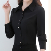 高级黑色衬衫女长袖洋气女士，衬衣职业女式上衣修身气质打底衫