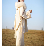 |雪萌萌|宽松显瘦斗篷，羊绒白色大衣毛领双面，呢外套女毛呢外套