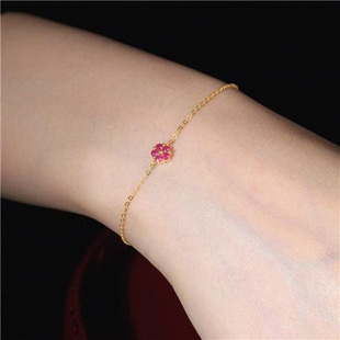 一朵小红花 天然红宝石S925银镀18K金花朵手链时尚奢华气质手饰
