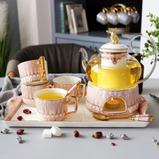 陶瓷下午茶花果茶杯茶具，家用花茶壶套装，水果玻璃壶带过滤蜡烛加热
