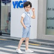童礼服2023夏季韩版纯色格子马甲两件套时尚男宝宝主持走秀演出服