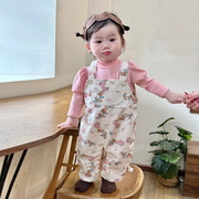 春季婴幼儿女宝宝一岁背带裤韩版洋气连体衣外出服2件套装春
