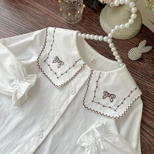 宝宝白衬衫森系纯棉洋气，娃娃领女童棉衬衣，2024年春季儿童上衣