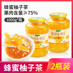 韩国进口KJ凯捷蜂蜜柚子茶1kg*2瓶柚子茶瓶装果味茶冲饮茶酱