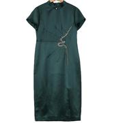六礼LOOLAYY品牌女装高端时尚气质百搭墨绿色连衣裙A2-17988