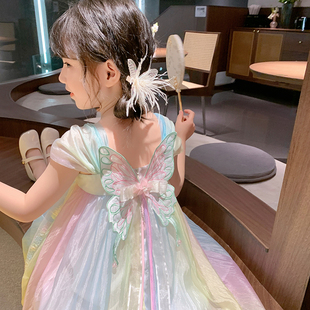 女童连衣裙夏装2023洋气儿童吊带公主裙女孩中国风雪纺汉服裙