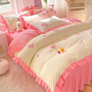 公主风床上用品韩式加厚水洗棉绣花床裙四件套被套床单被罩床罩i.