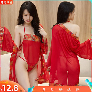 古代汉服情趣肚兜式，红色内衣性感纯欲风大码睡衣套装薄纱透明诱惑