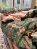 ins绿色菱格田园风小碎花，床上四件套全棉纯棉1.5米被套床单三件套