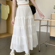 大码高腰a字白色半身裙设计感小众蕾丝蛋糕裙子，胖mm梨形身材长裙