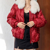 冬季短款羽绒面包服女2022年狐狸毛领洋气，小个子纯色蓬松外套