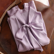 桑蚕丝真丝衬衫女法式高级设计感长袖气质，上衣法式蝴蝶结飘带衬衣
