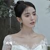 2023新中式新娘结婚婚纱绿色竹子流苏长款耳环小众设计感高级