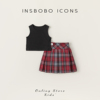 INSbobo女童套装时髦洋气女宝背心短裙两件套时尚格子裙女孩衣服