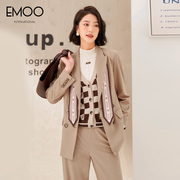 EMOO杨门秋季双排扣韩版西装外套女百搭气质职业上衣女