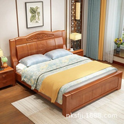 实木床双人1.8米现代简约1.5新中式橡木，原木主卧室经济型橡胶木款