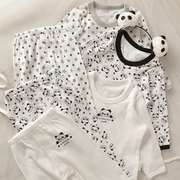 熊猫中国风三件装中小男孩儿童宝宝柔软纯棉薄款弹力打底上衣睡衣