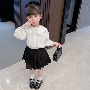 女童娃娃领衬衣春装2024韩版洋气花边白色衬衫春秋小女孩上衣