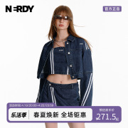 nerdy2023春夏深蓝牛仔，外套抹胸短款三件套套装性感甜酷女潮