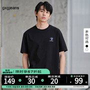 2色可选gxgjeans男装2024年夏季印花黑色，圆领短袖t恤男