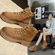 GG。香港靴子女短靴春秋真皮单靴2024年磨砂内增高厚底复古机