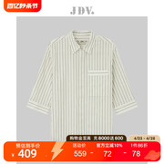 JDV男装2023春夏商场同款绿色条纹全棉中袖衬衫上衣SIH3484