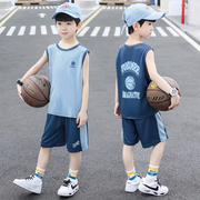 男童篮球服速干薄款无袖套装，夏季背心儿童，男孩夏装大童运动球衣潮